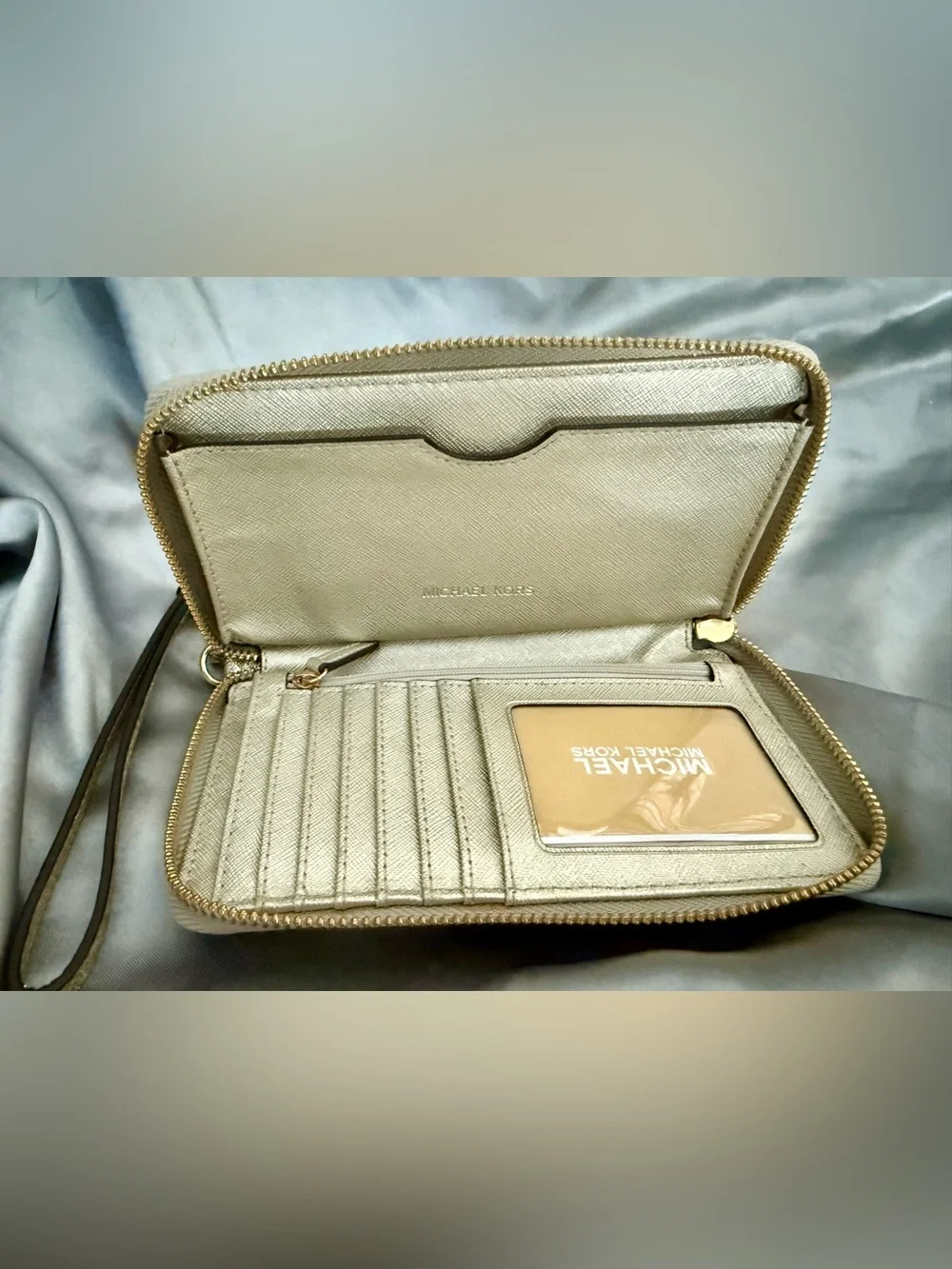 Michael Kors Gold Glitter Zip Card Holder Wallet